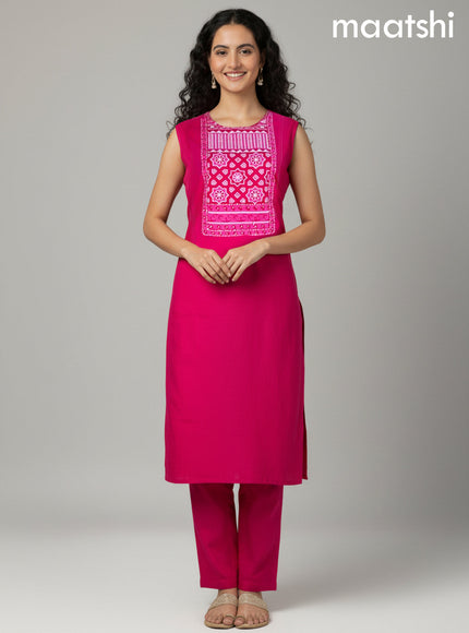 Pink Cotton Ajrakh Printed Neck Pattern Straight Suit