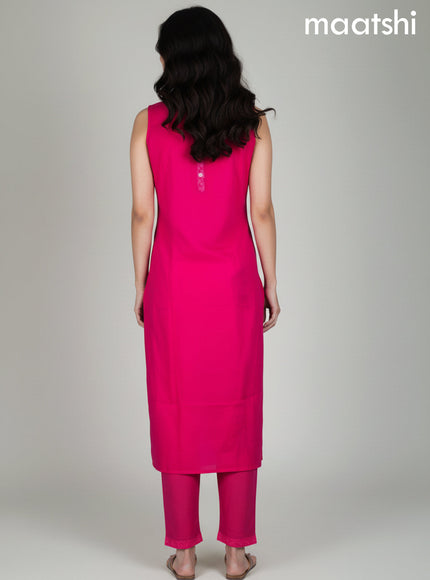 Pink Cotton Ajrakh Printed Neck Pattern Straight Suit
