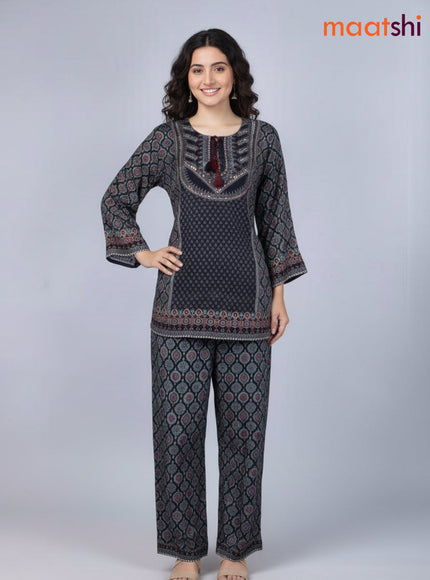 Black Muslin Ajrakh Printed Short Co-Ord Set