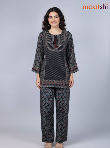 Black Muslin Ajrakh Printed Short Co-Ord Set