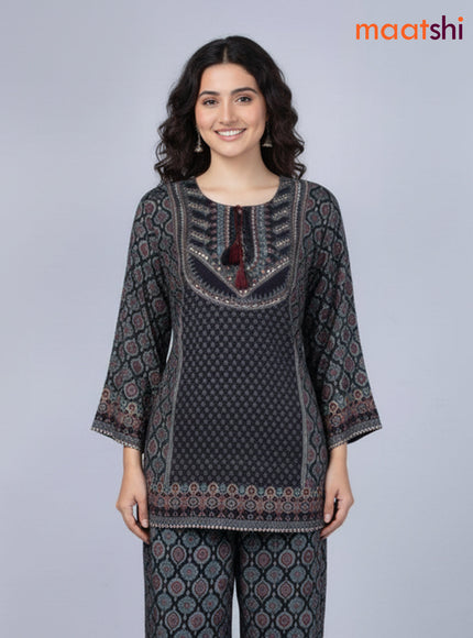 Black Muslin Ajrakh Printed Short Co-Ord Set