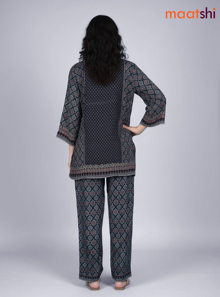 Black Muslin Ajrakh Printed Short Co-Ord Set