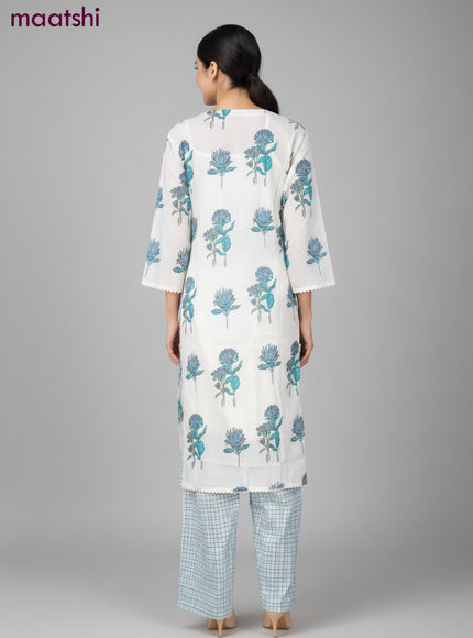 A-line salwar suit off white with slip & lace work neck pattern and and palazzo pant & dupatta