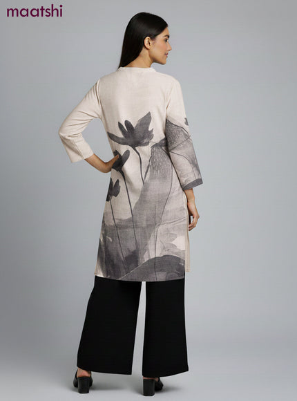 Muslin kurti set grey shade with floral prints & embroidery beaded work neck pattern and and palazzo pant