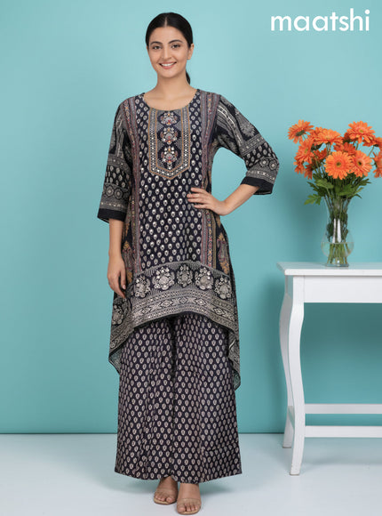 Black Crepe Silk Printed Straight Kurti Set