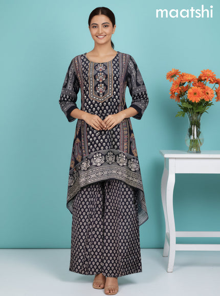 Black Crepe Silk Printed Straight Kurti Set