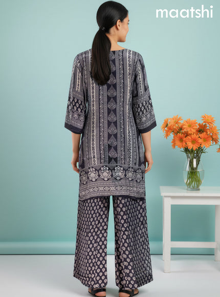 Black Crepe Silk Printed Straight Kurti Set