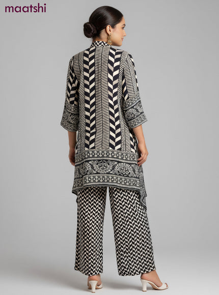 Crepe silk kurti set black with allover prints & embroidery sequin work neck pattern and and palazzo pant