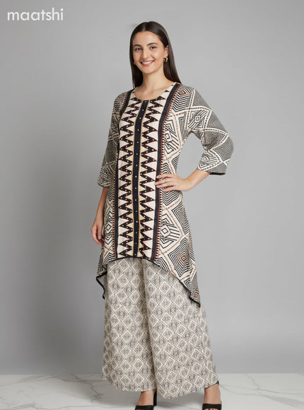Crepe silk kurti set black with allover prints & embroidery sequin work neck pattern and and palazzo pant