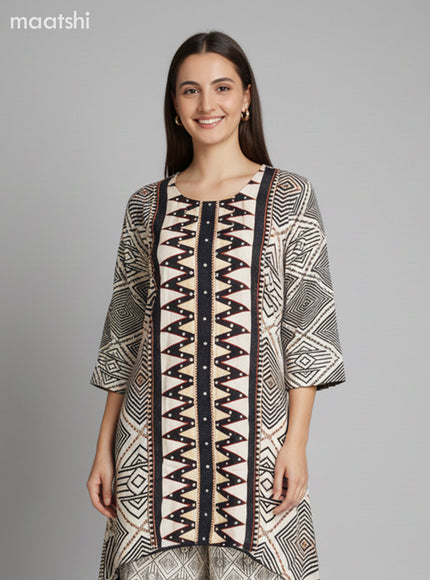 Crepe silk kurti set black with allover prints & embroidery sequin work neck pattern and and palazzo pant