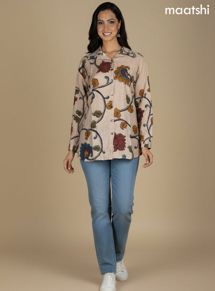 Rustic Maroon Muslin Kalamkari Printed Women Shirt