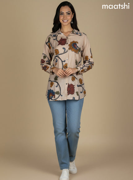 Rustic Maroon Muslin Kalamkari Printed Women Shirt