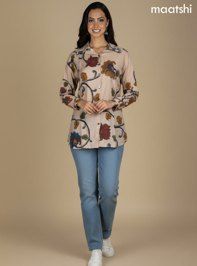 Rustic Maroon Muslin Kalamkari Printed Women Shirt