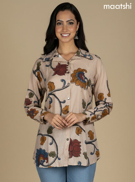 Rustic Maroon Muslin Kalamkari Printed Women Shirt