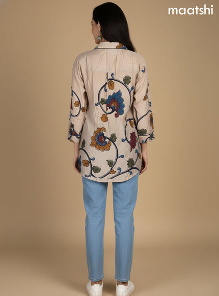 Rustic Maroon Muslin Kalamkari Printed Women Shirt