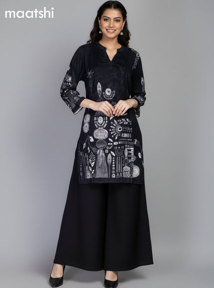 Black Muslin Printed Kurti Set