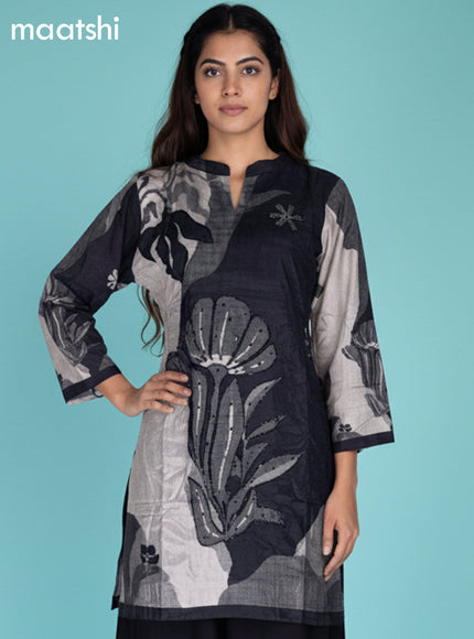 Grey Shade and Black Muslin Printed Kurti Set