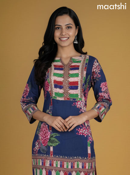 Dark Peacock Blue Rayon Printed Short Co-Ord Set