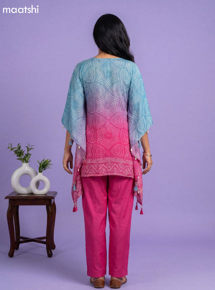 Violet Shade amd Pink Crepe Silk Bandhani Printed Kaftan Dress