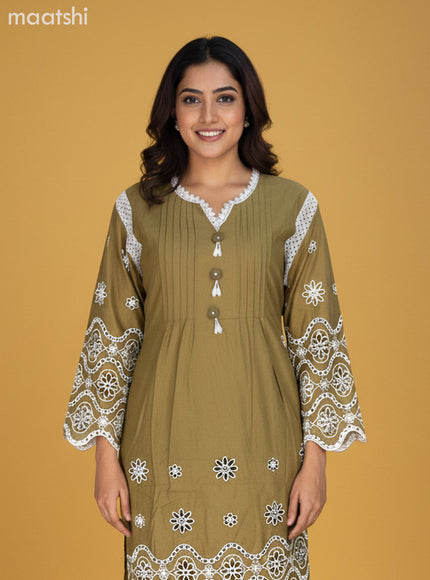 Mehendi Green Cotton Hakoba Work Co-Ord Set