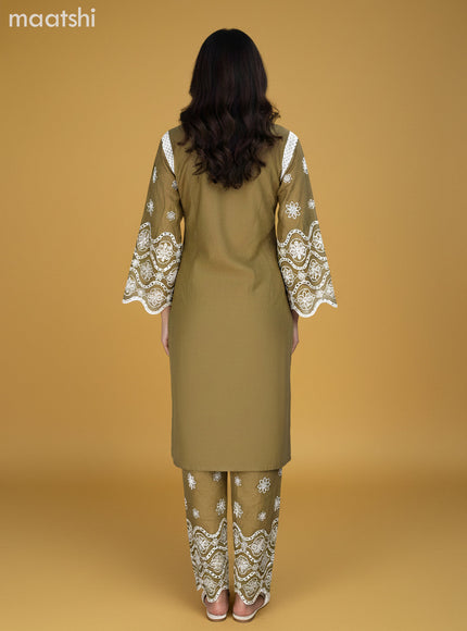 Mehendi Green Cotton Hakoba Work Co-Ord Set