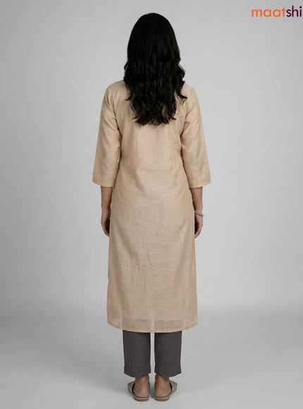 Beige and Grey Khadi Cotton Embroidery Work Straight Suit