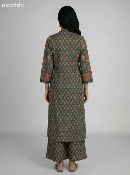 Green Cotton Printed A-Line Suit