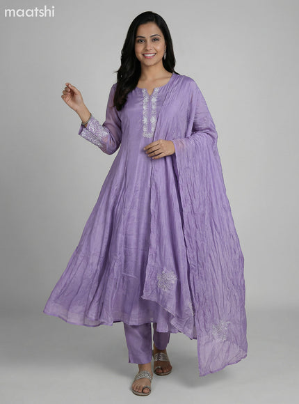 Pastel Lavender Chinnon Silk With Embroidery Work Anarkali Suit
