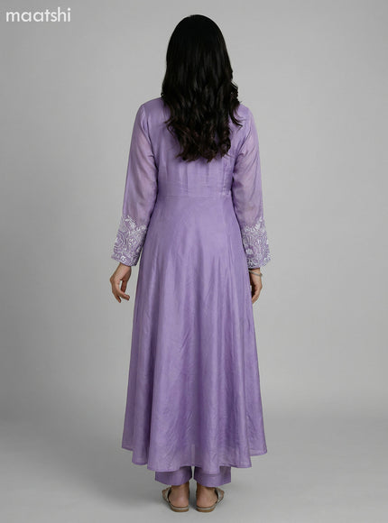 Pastel Lavender Chinnon Silk With Embroidery Work Anarkali Suit
