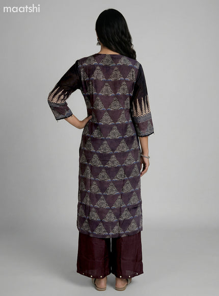 Brown and Beige Crepe Silk Ajrakh Printed Kurti Set