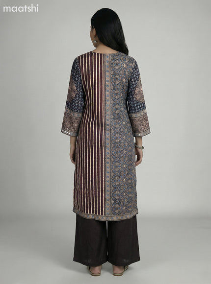 Brown and Elephant Grey Crepe Silk Ajrakh Printed Kurti Set