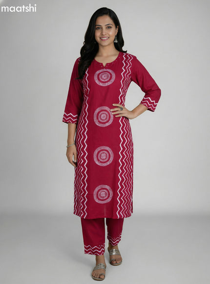 Maroon Cotton Printed Straight Suit