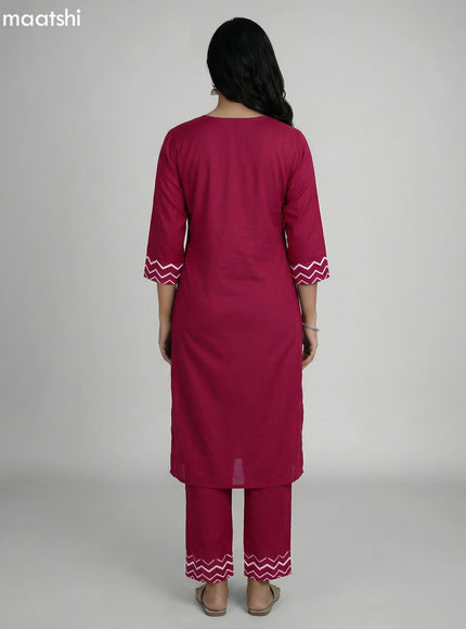 Maroon Cotton Printed Straight Suit