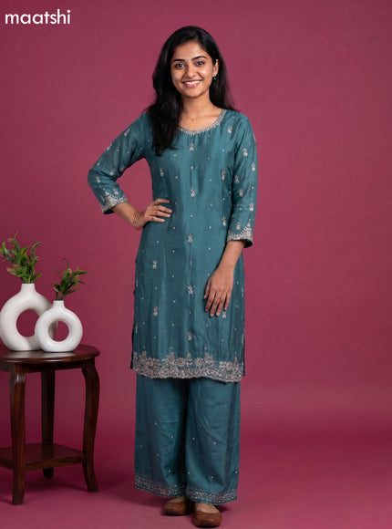 Green Shade Chinnon Silk With Embroidery Work Straight Suit