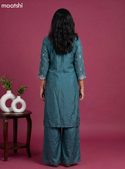 Green Shade Chinnon Silk With Embroidery Work Straight Suit