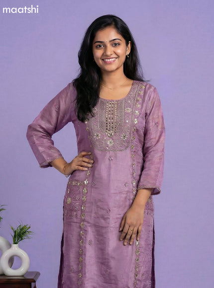 Purple Tissue Embroidery Work Straight Suit