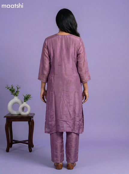 Purple Tissue Embroidery Work Straight Suit