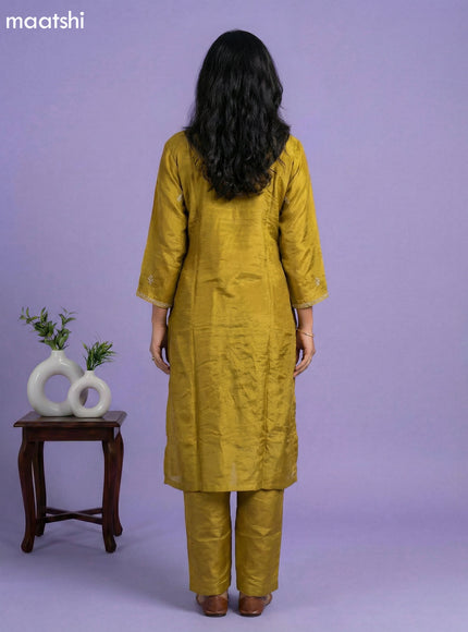 Lime Green Tissue Embroidery Work Straight Suit
