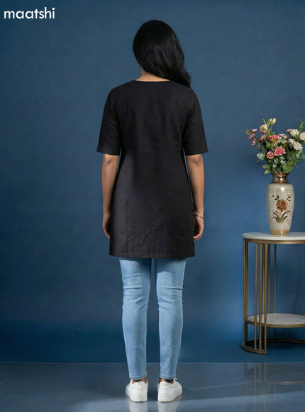 Black Cotton Floral Embroidery Work Short Kurti