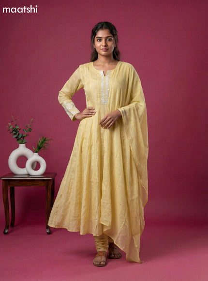 Pale Yellow Chinon Silk With Embroidery Work Anarkali Suit