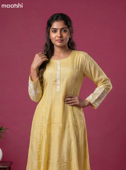 Pale Yellow Chinon Silk With Embroidery Work Anarkali Suit