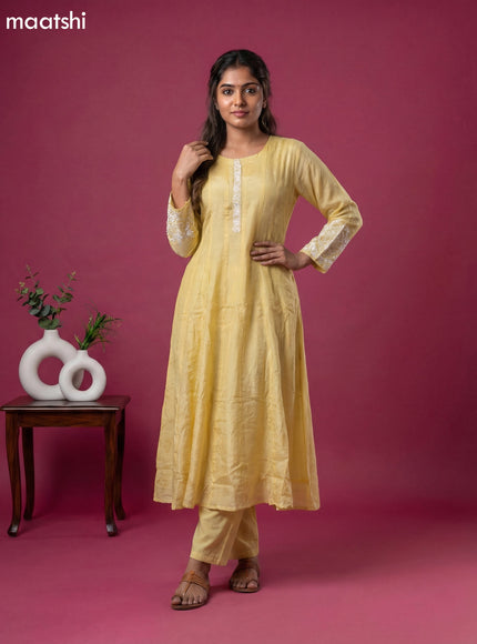 Pale Yellow Chinon Silk With Embroidery Work Anarkali Suit