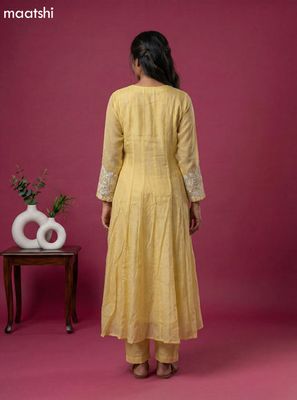 Pale Yellow Chinon Silk With Embroidery Work Anarkali Suit
