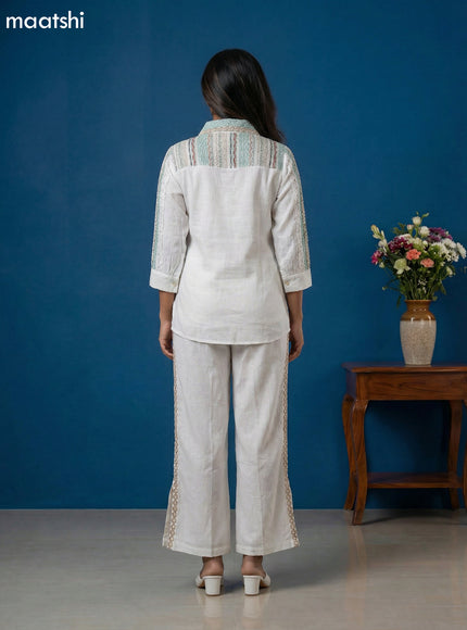 Off White Cotton Embroidery Work Short Co-Ord Set