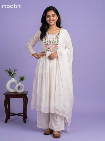 Off White Mul Chanderi Embroidery Work Anarkali Suit