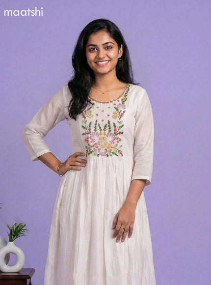 Off White Mul Chanderi Embroidery Work Anarkali Suit