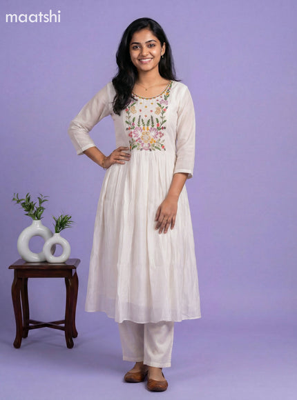 Off White Mul Chanderi Embroidery Work Anarkali Suit