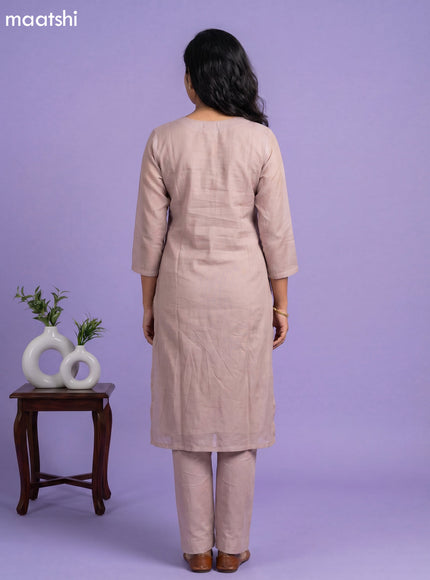 Beige Mul Chanderi Embroidery Work Straight Suit