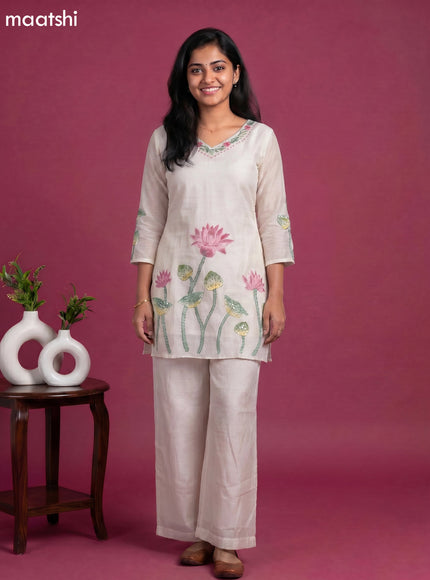 Off White Mul Chanderi Embroidery Work Co-ord Set