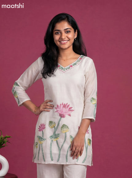 Off White Mul Chanderi Embroidery Work Co-ord Set